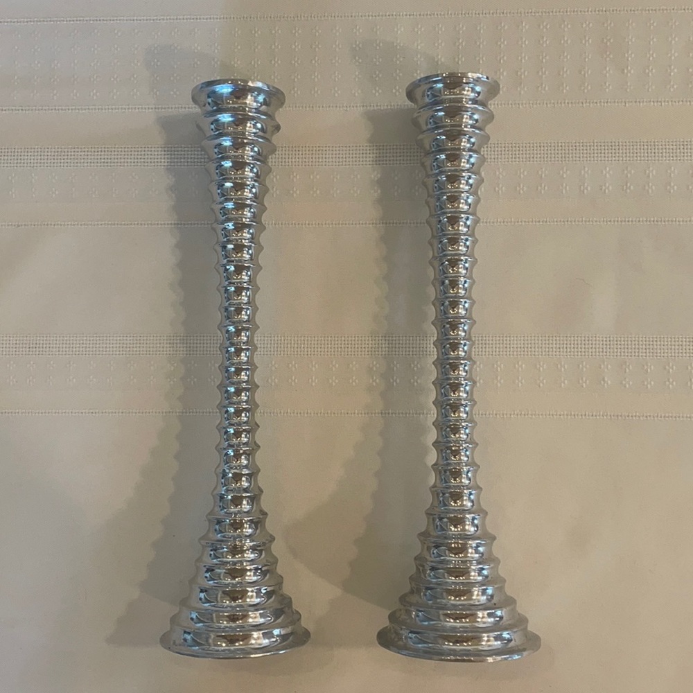 Silver Metal Spiral MCM Candlestick Rare Artsy Set - Picture 3 of 8